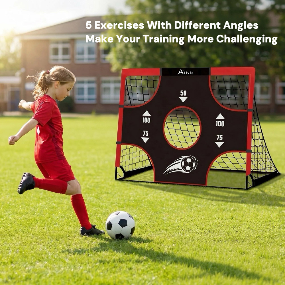 Alivio 3-in-1 Red Kids Mini Football Goal Post Set with Net Ball and Target Sheet Image 3
