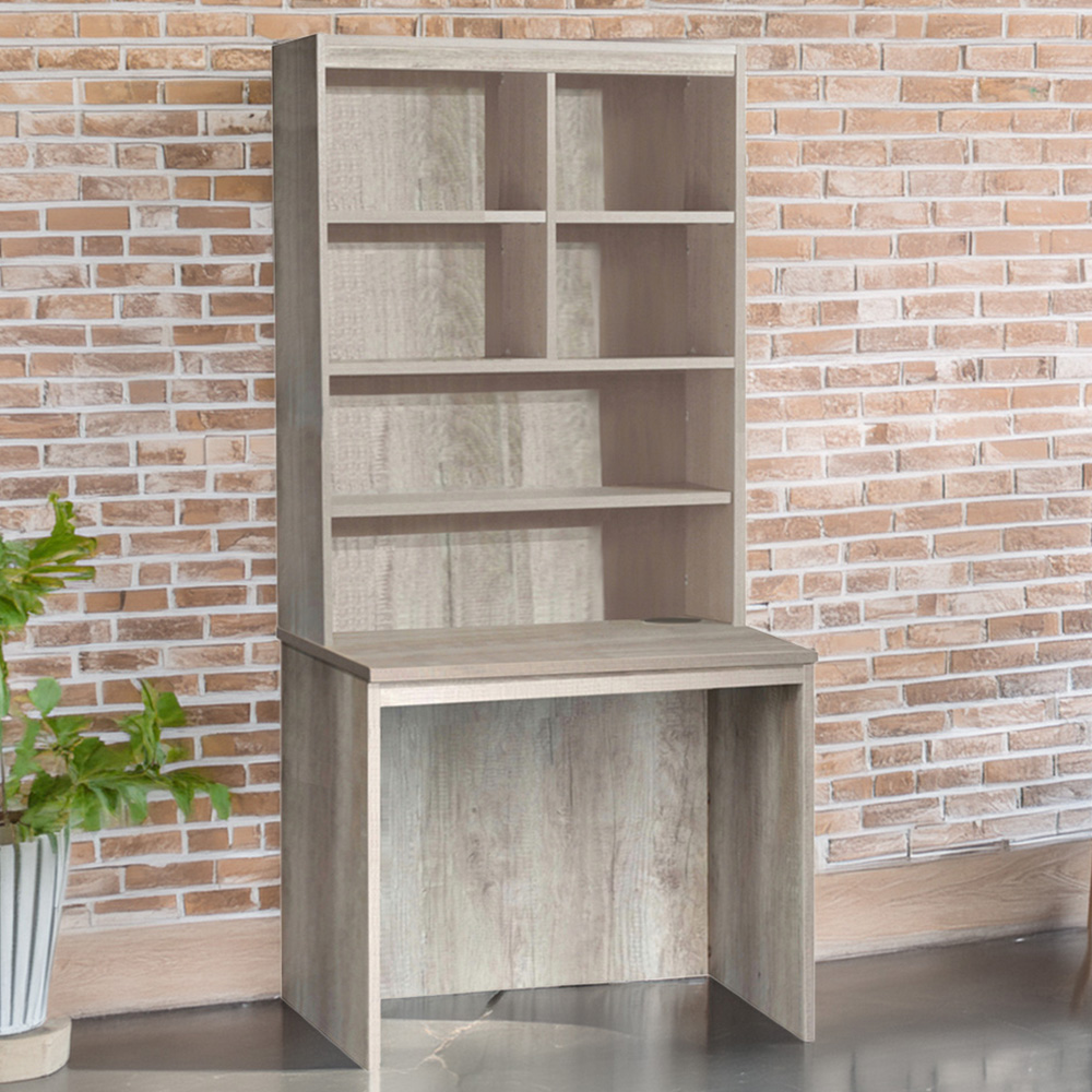 R White Cabinets 6 Shelf Home Office Desk with Hutch Grey Image 1
