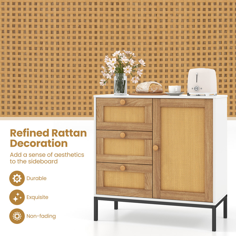 Costway Single Door 3 Drawer White Rattan Cabinet Image 8