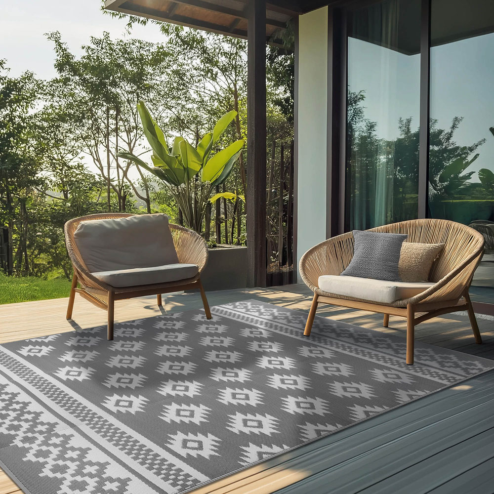 Green Decore Riffle Sharkskin Grey and White Camping and Picnic Rug 150 x 240cm Image 8