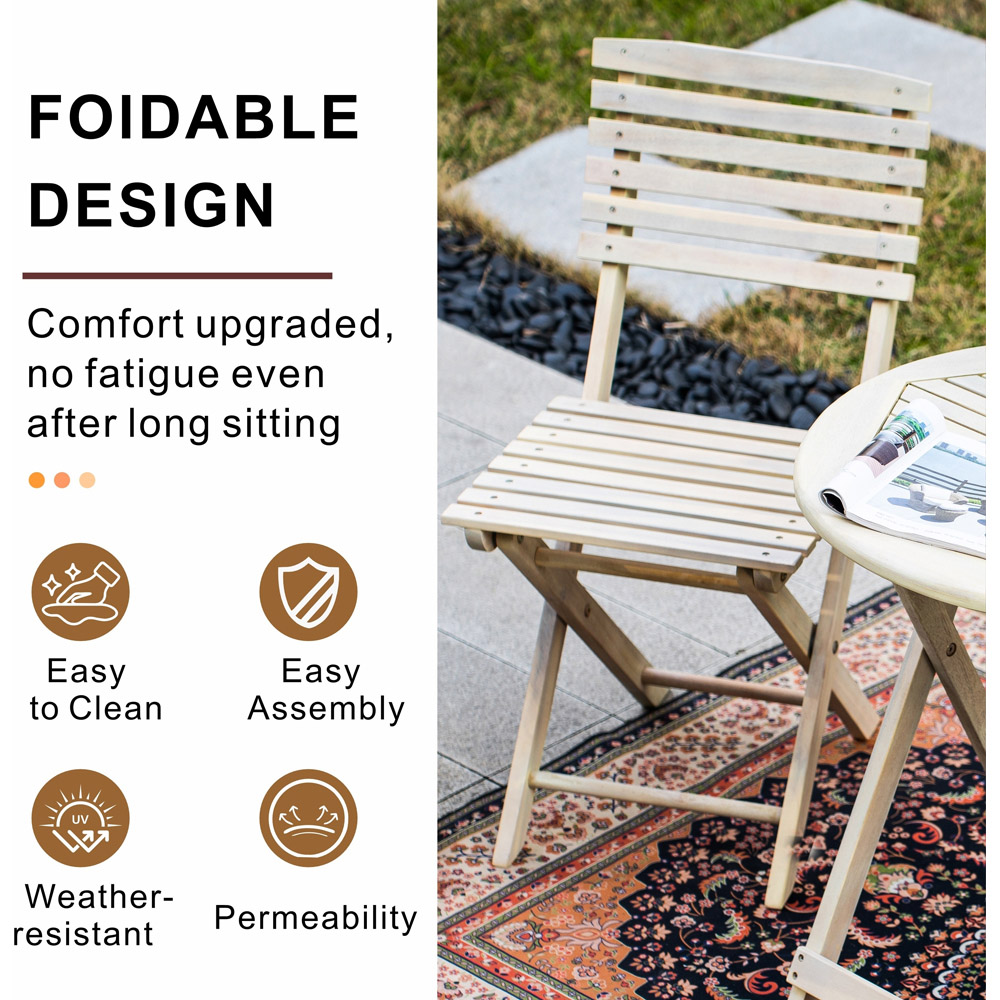 Direct Wicker 2 Seater Sanded Natural Finish Wooden Round Foldable Bistro Set Image 5