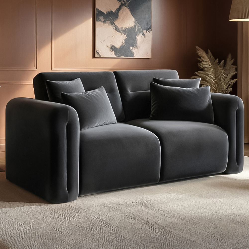 Solace+Co Mabel 2 Seater Grey Velvet Sofa Image 1