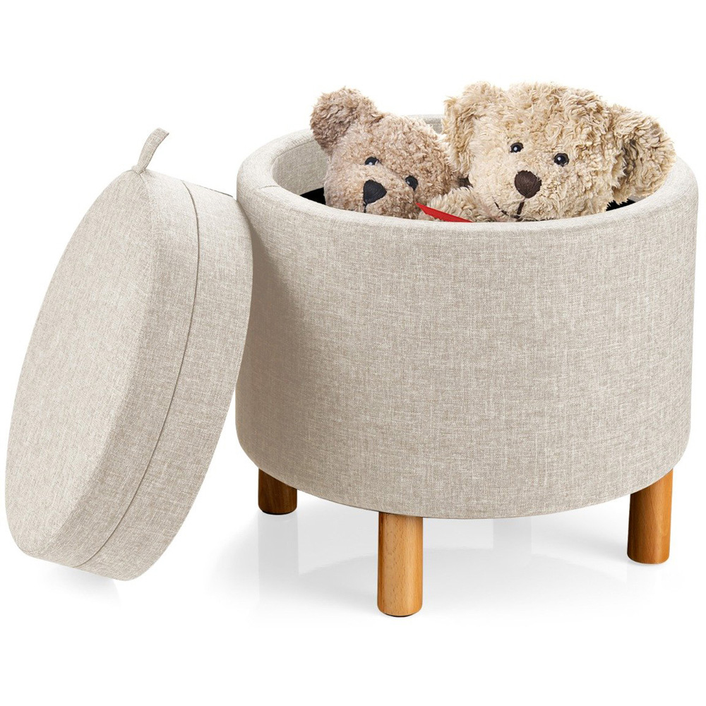 Costway Beige Round Padded Ottoman Stool Image 2