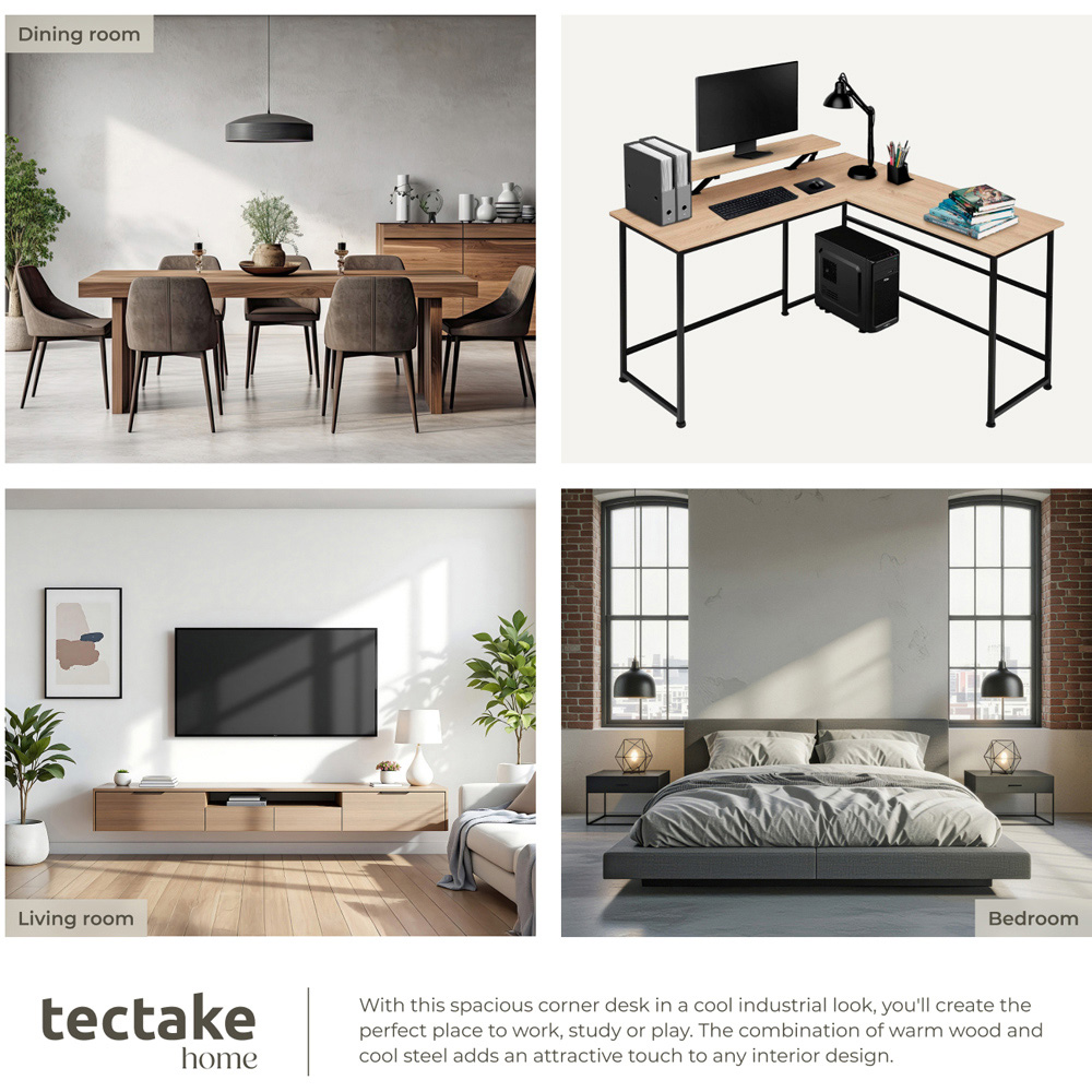 tectake Melrose Oak Sonoma Corner Desk with Movable Monitor Stand Image 5