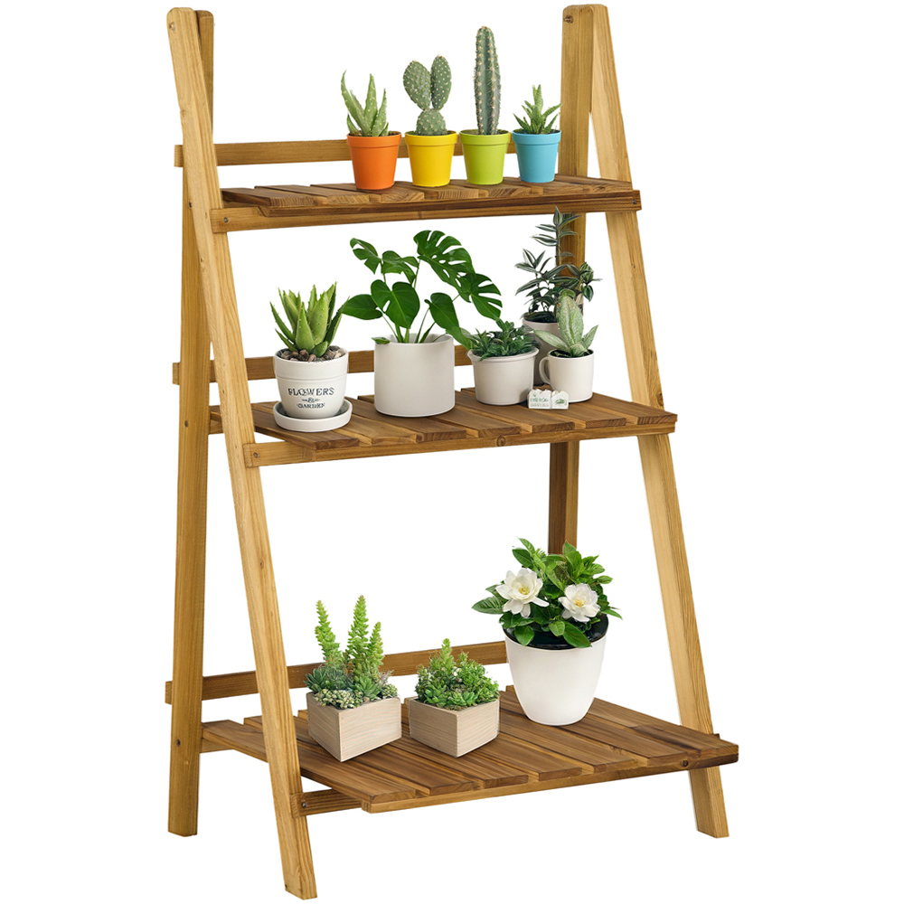 Outsunny 3-Tier Wooden Foldable Flower Pot Stand Image 1