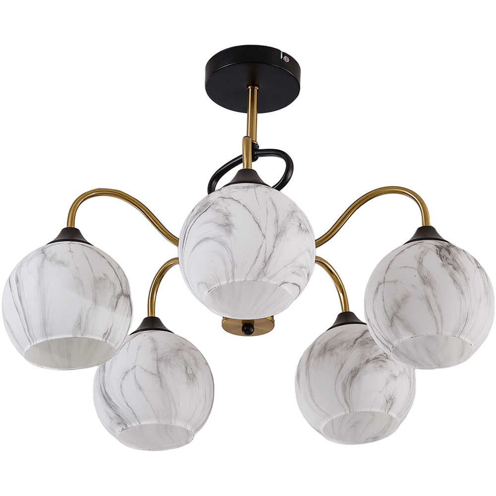 Living and Home Screw E27 Black and Gold 5 Marble Effect Glass Semi Flush Mount Ceiling Light Image 2