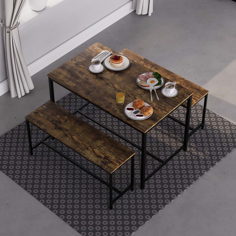 Vida Designs Brooklyn 4 Seater Metal Frame Dining Bench Set Dark Wood Image 7