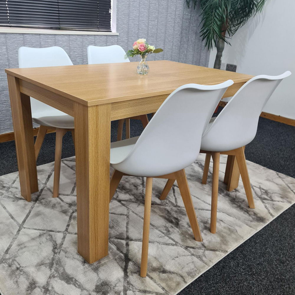 Portland 4 Seater Square Leather Dining Table Set Oak Effect and White Image 1