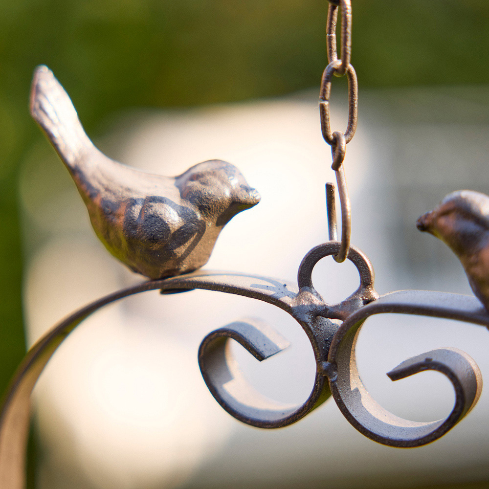 Dibor Antique Brown Iron Heart Shaped Hanging Bird Feeder Dish Image 4