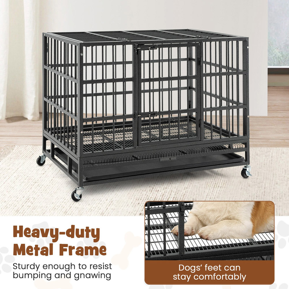 Costway Medium 2 Door Foldable Metal Dog Cage 96cm Image 6