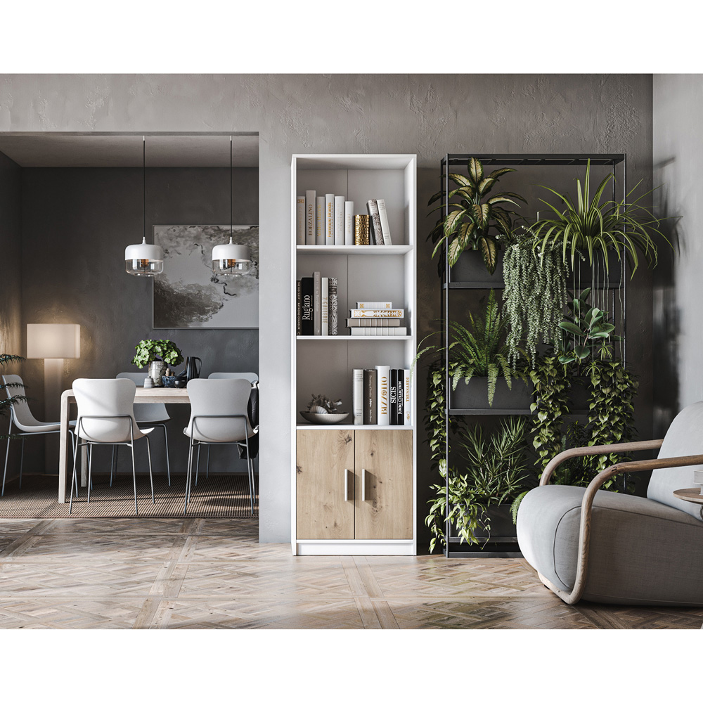 Kudl KLIO 2 Door 3 Shelf White and Oak Bookcase Image 6