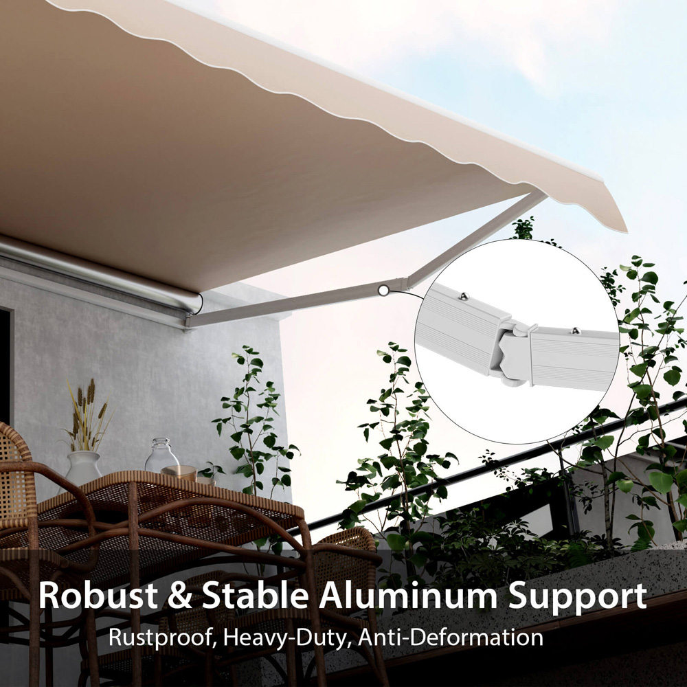 Costway Beige Retractable Manual Patio Awning 4 x 2.5m Image 4