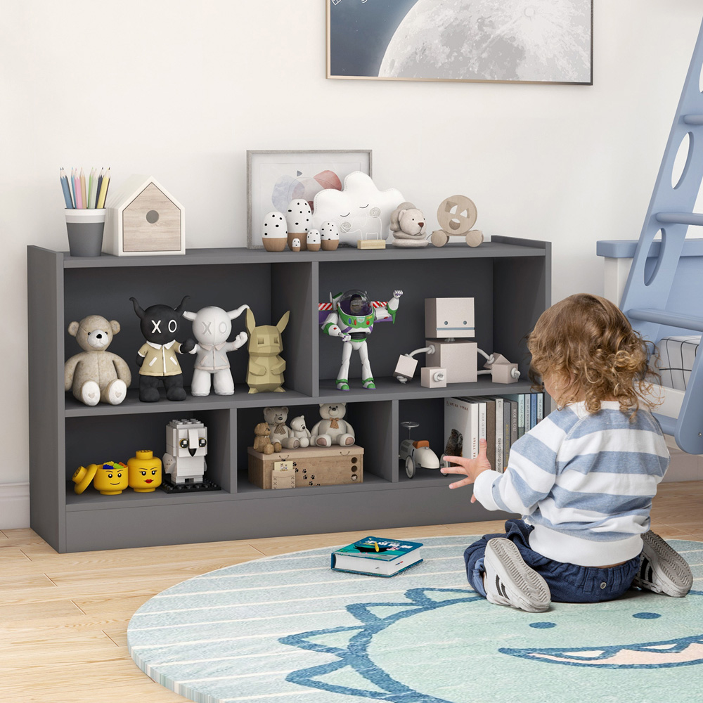 Costway 5 Cube Kids Grey Wooden Bookcase Image 4