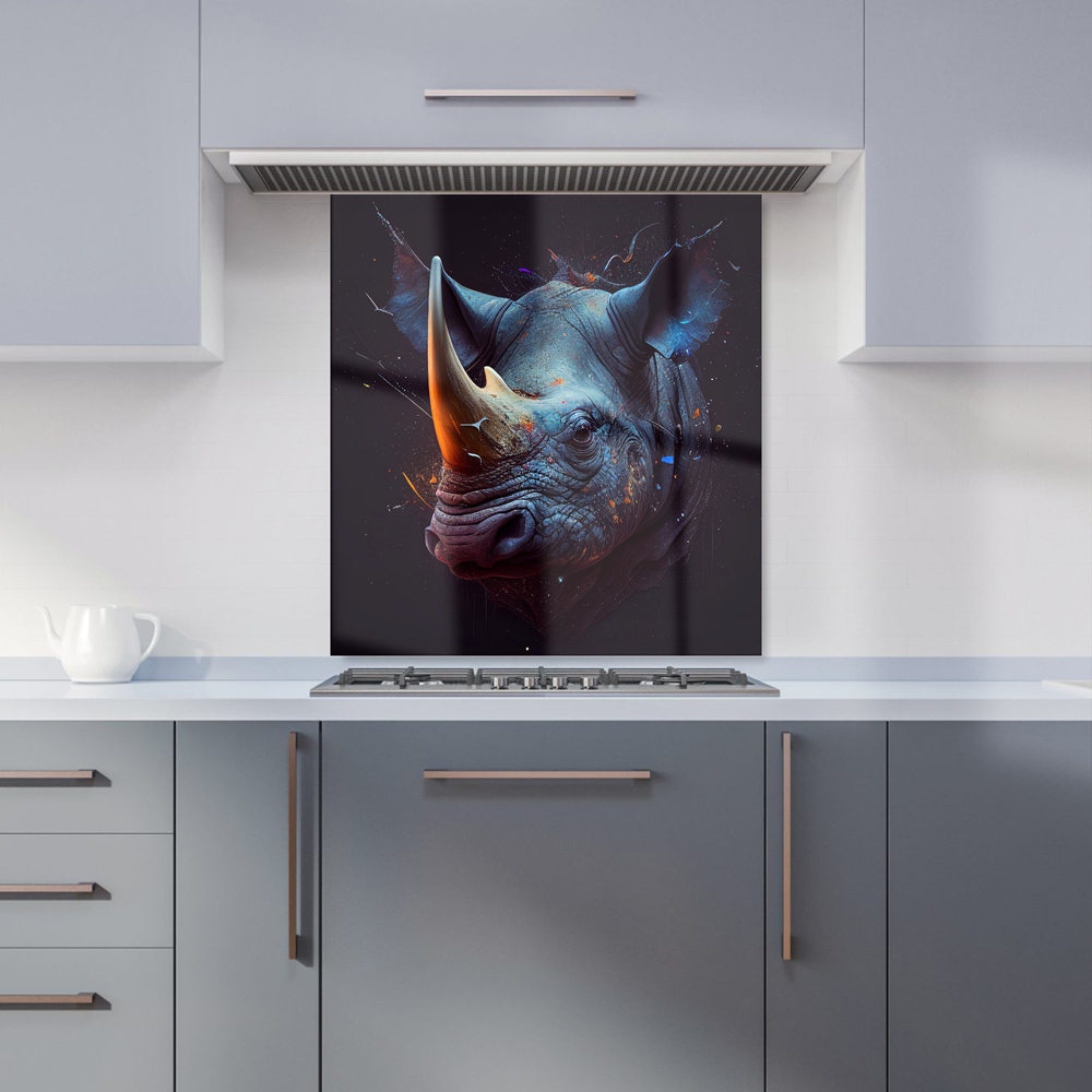 Warren Reed Designer Splashart Rhino Face Glass Kitchen Splashback 65 x 70cm Image 1