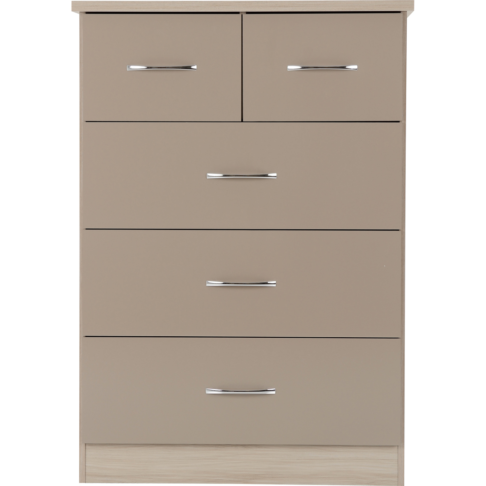 Seconique Nevada 5 Drawer Oyster Gloss and Light Oak Veneer Chest of Drawers Image 3