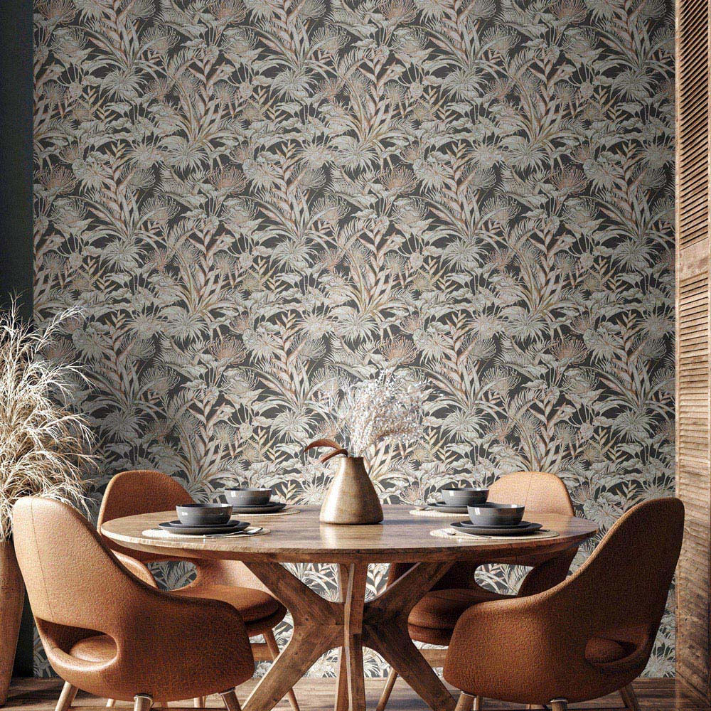 Hoopla Walls Oasis Tropical Canopy Charcoal and Stone Wallpaper Image 2