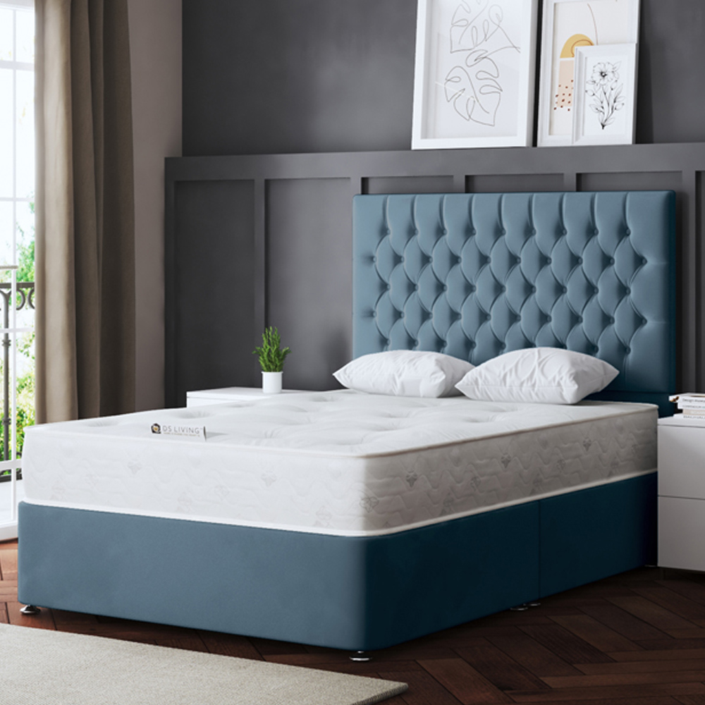 DS Living Seraphine Double Blue Upholstered Panel Divan Bed Image 1