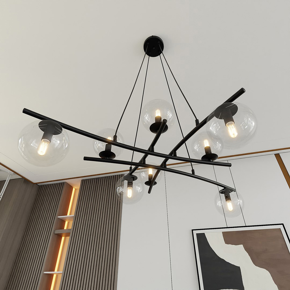 Emibig Essa 8 Light Transparent Shade Black E14 Ceiling Pendant Light Image 5