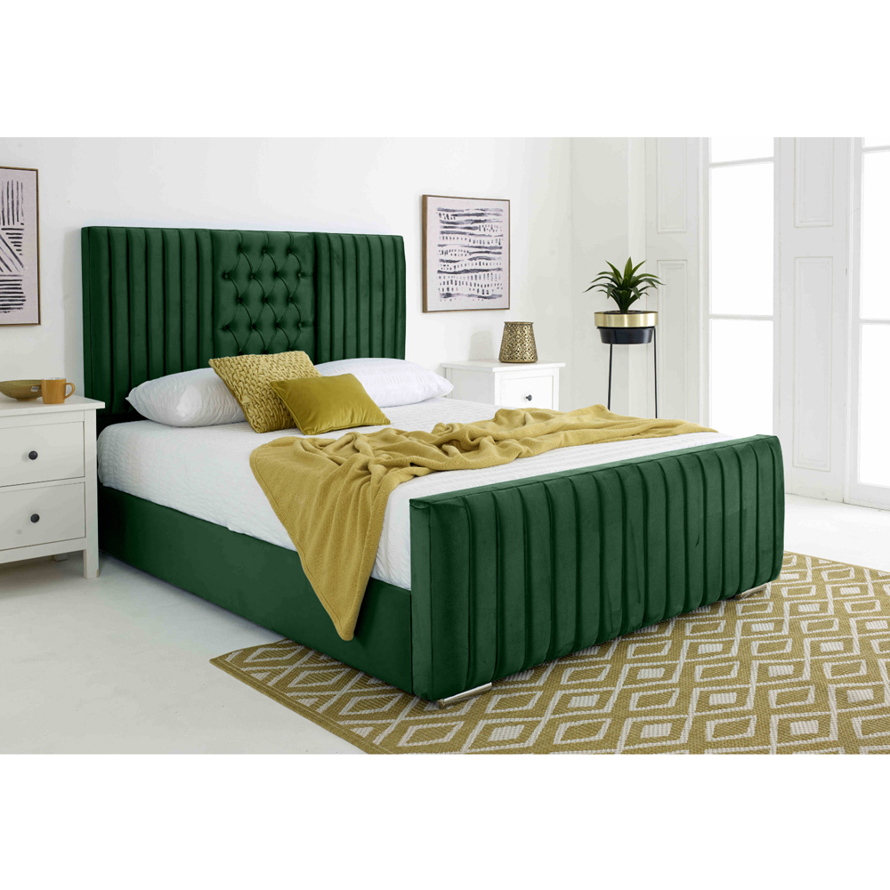 Eleganza Gracie Double Green Plush Velvet Bed Frame with Lined Headboard Image 3