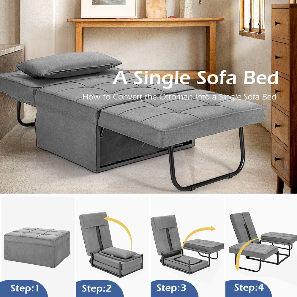 Costway Single Light Grey 4 in 1 Convertible Sofa Bed Image 6