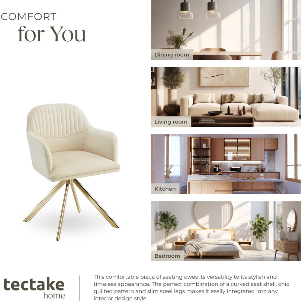 tectake Lona Set of 6 Cream and Gold Lounge Armchair Image 7