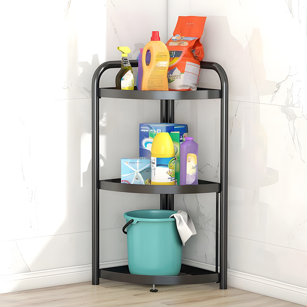 Living and Home 3-Tier Black Foldable Carbon Steel Corner Storage Rack Image 7