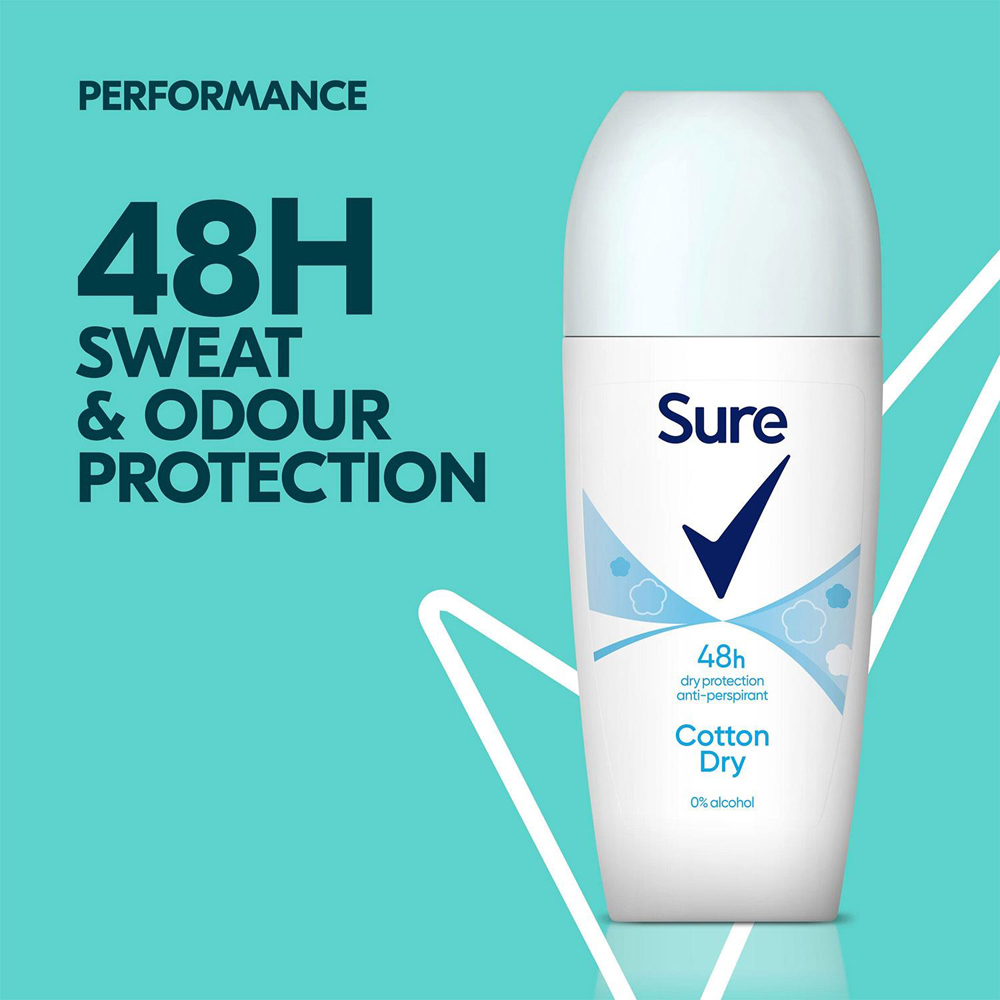 Sure Women Cotton Dry 48H Protection Anti-Perspirant Roll On Deodorant 50ml 30 Pack Image 4