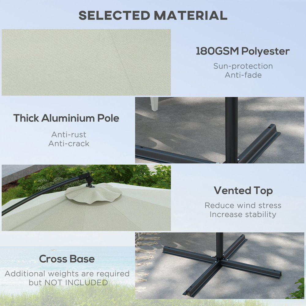 Outsunny White Crank and Tilt Cantilever Banana Parasol with Cross Base 3m Image 4