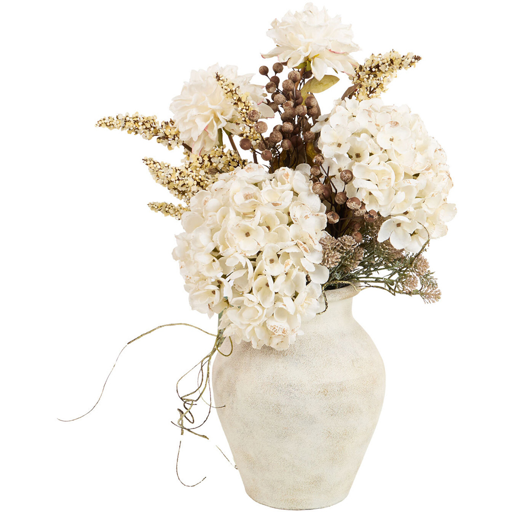 Faux Hydrangea Arrangement in Ceramic Vase Cream Image 1