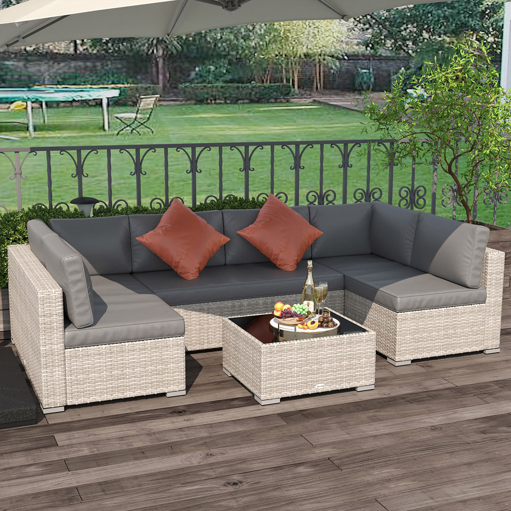 Outsunny 6 Seater PE Rattan Wicker Garden Patio Sofa Set Image 1