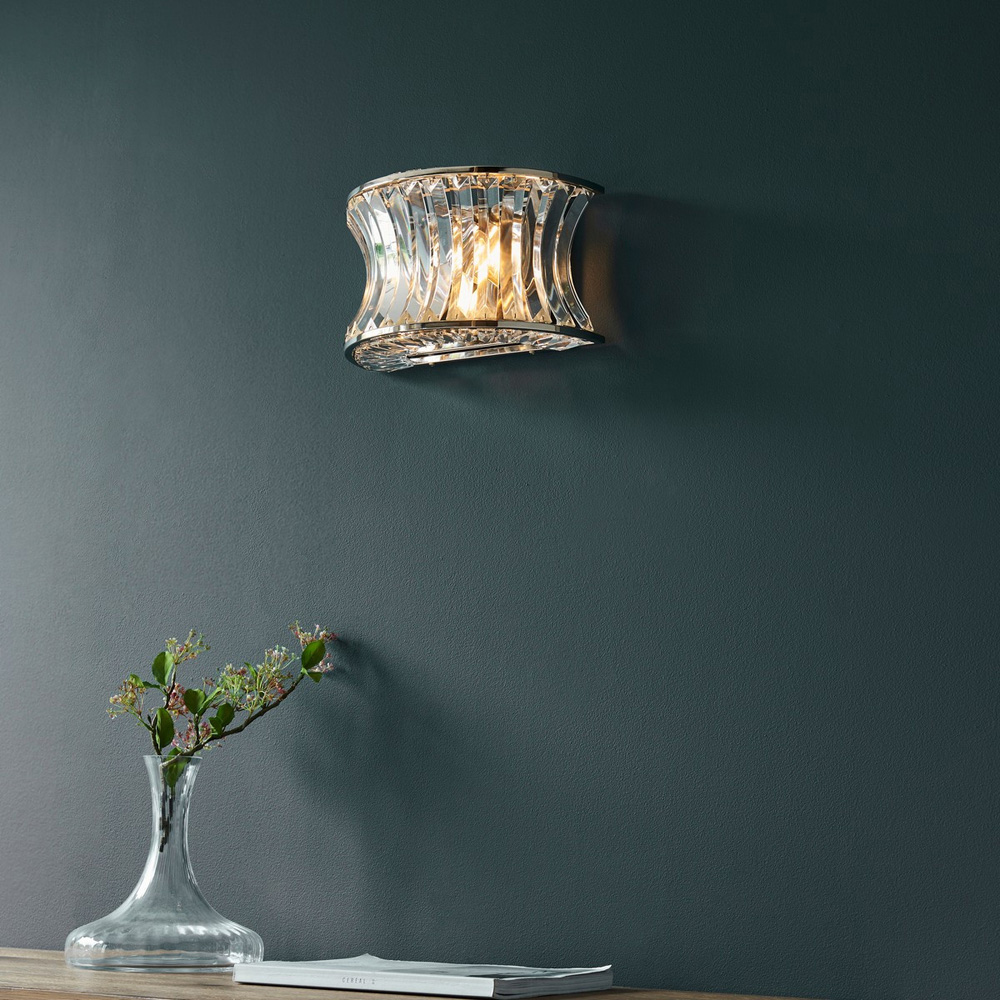 Merano Vittoria Crystal and Clear Glass Bright Nickel Plate Wall Lamp Image 8