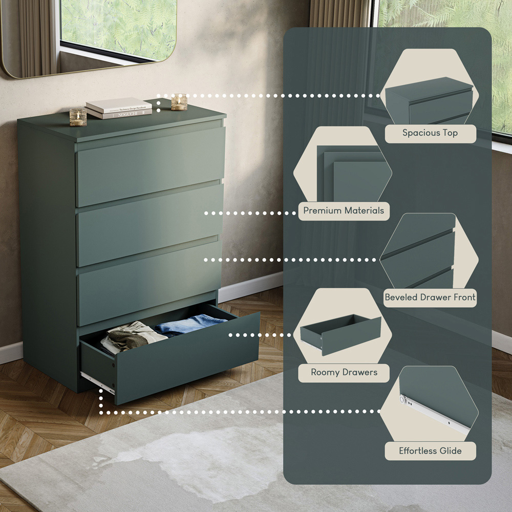 VIDA DESIGNS Denver Jasper Green 4 Drawer Bedside Table Image 5