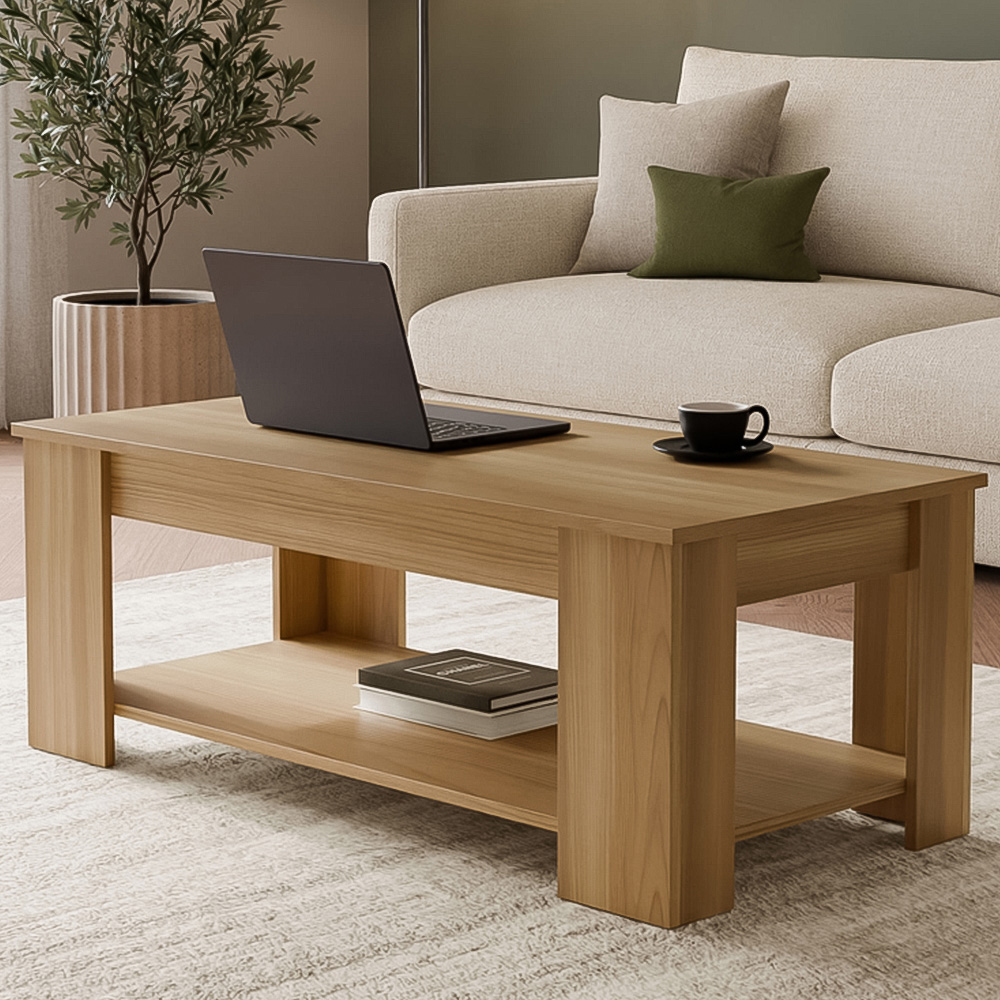 GFW Oak Wood Lift Up Coffee Table Image 1