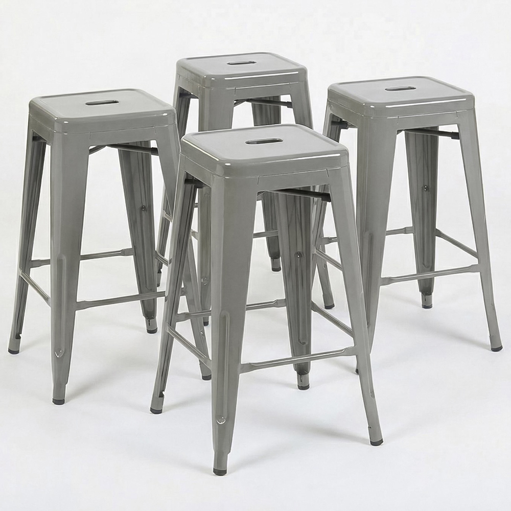 FWStyle Silver Gloss Metal Bar Stool 4 Pack Image 4
