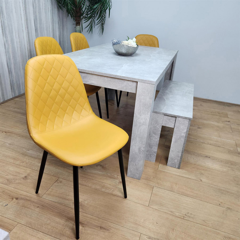 Portland 6 Seater Dining Set Stone Grey Effect and Mustard Image 5