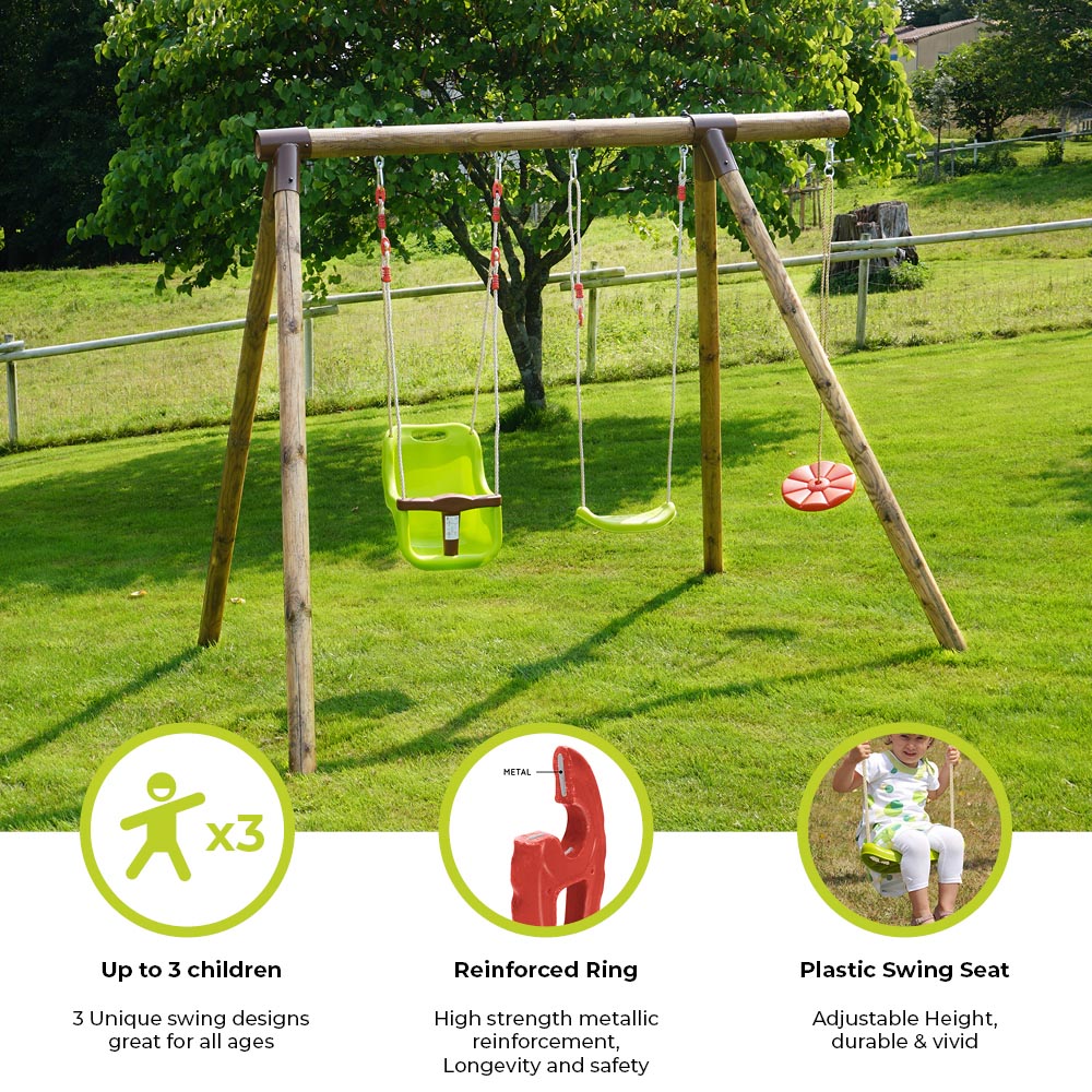 Soulet Tiago Kids Wooden Double Swing Set with Rope Disc Image 6