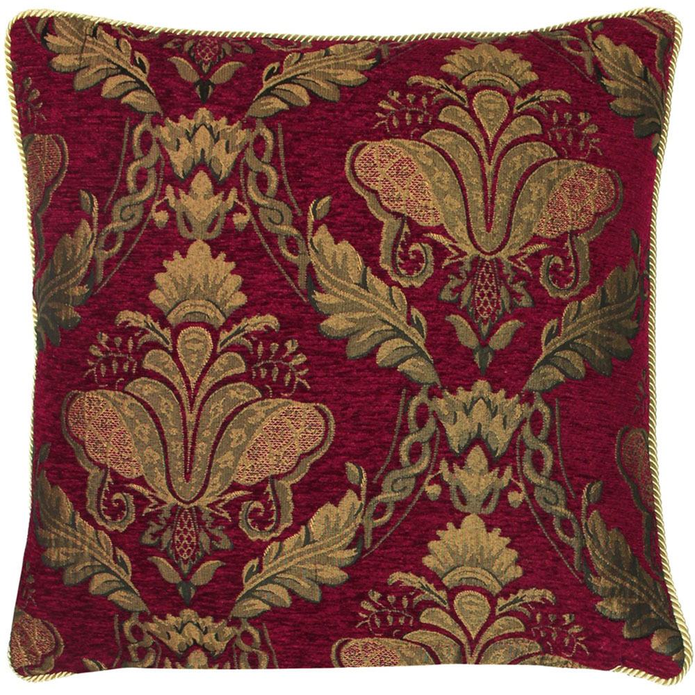 Paoletti Shiraz Burgundy Floral Jacquard Cushion Image 1