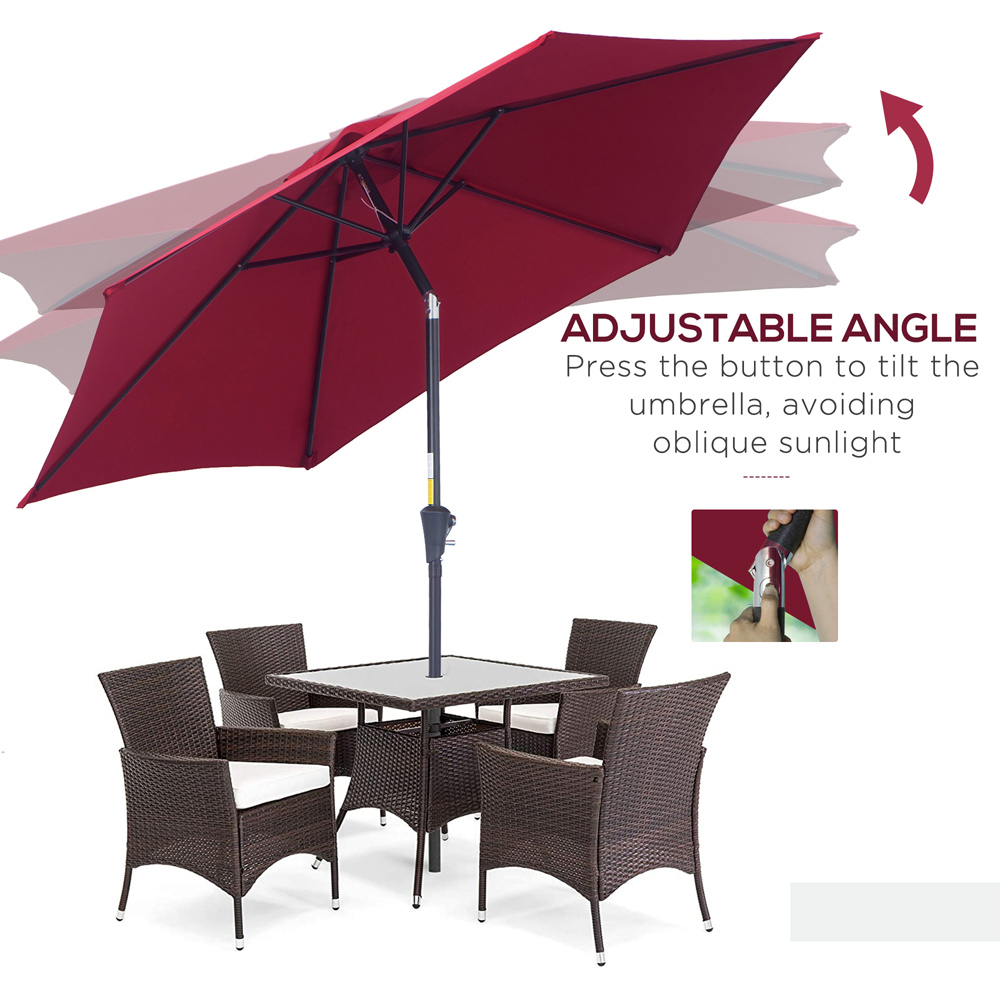 Outsunny Wine Red Crank and Tile Parasol 2.7m Image 5