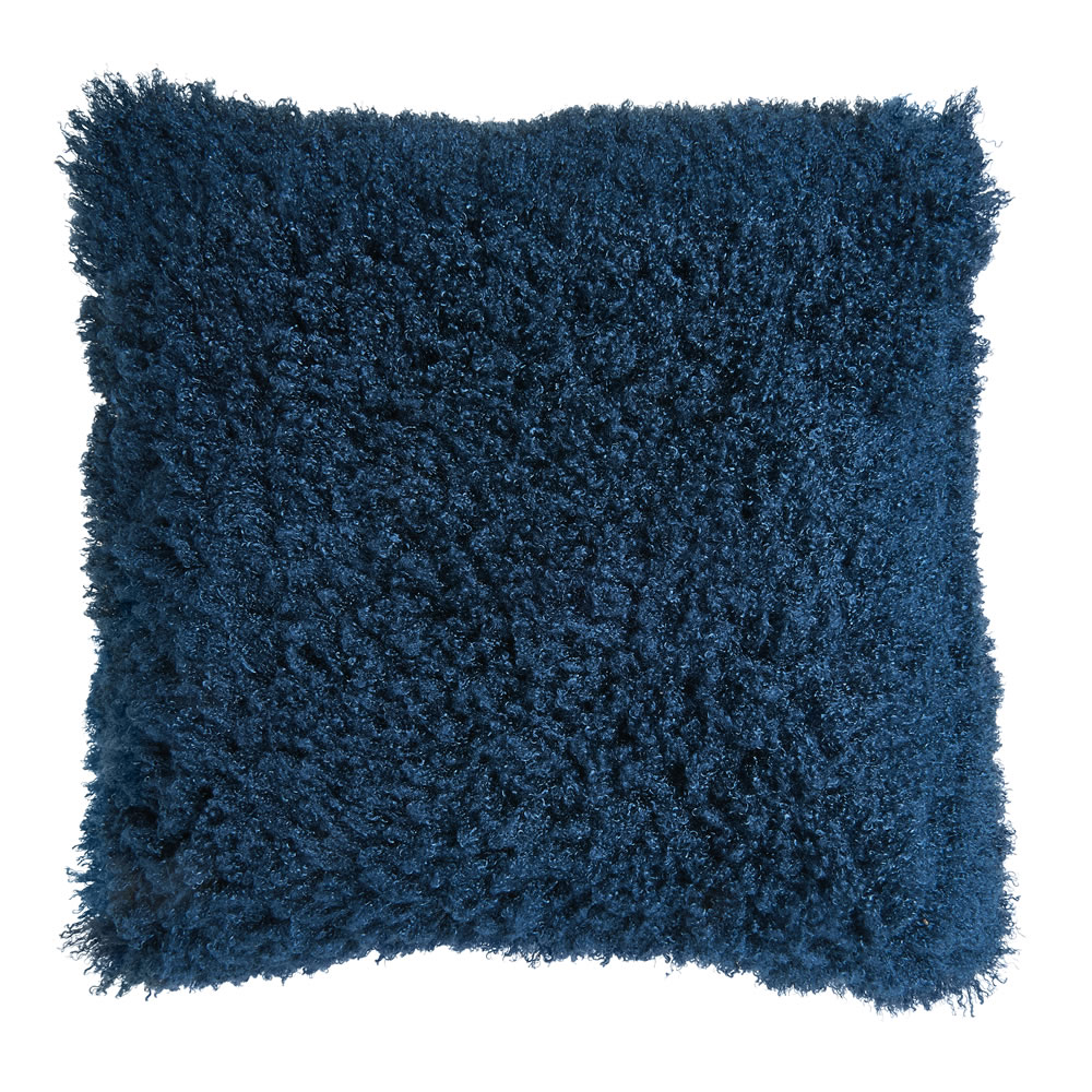 Wilko Blue Faux Mongolian Cushion 43 x 43cm Image 1