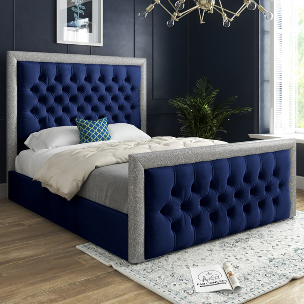 DS Living Cheltenham Double Glitter and Blue Velvet Bed Frame Image 1
