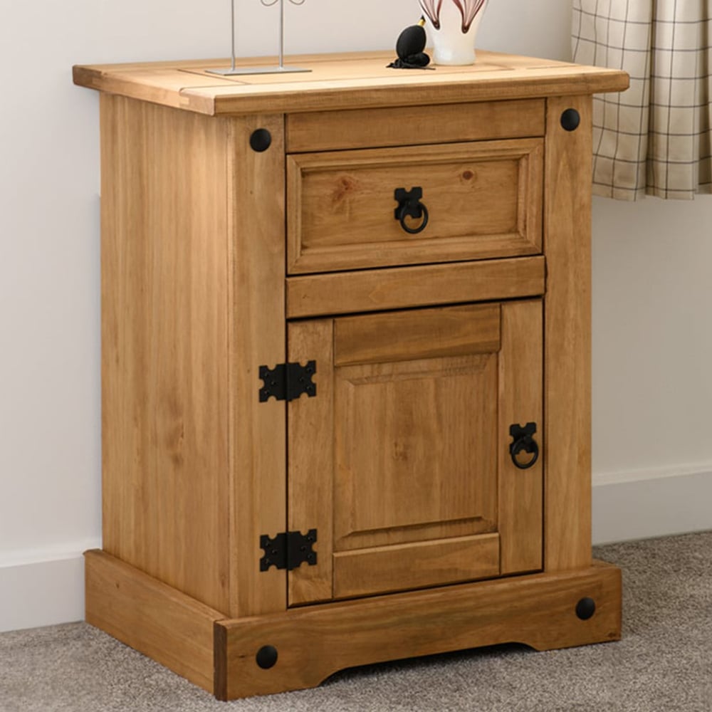 Seconique Corona Single Door Single Drawer Waxed Pine Bedside Table Image 1