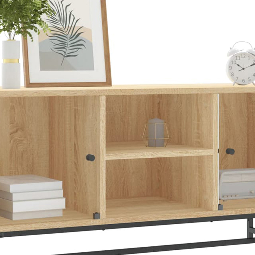 vidaXL 2 Glass Door 2 Shelf Natural Wooden TV Cabinet Image 8