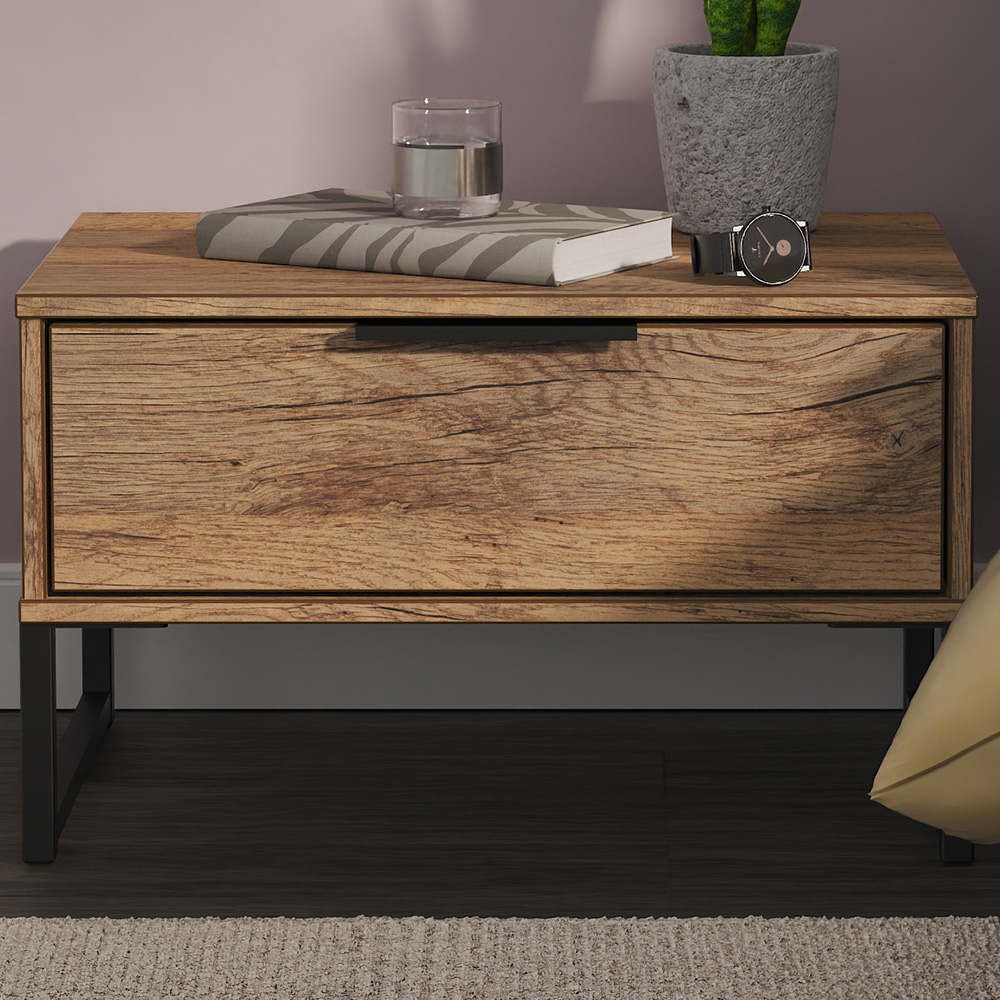 Crowndale Hong Kong Single Drawer Vintage Oak Wide Side Table Ready Assembled Image 1