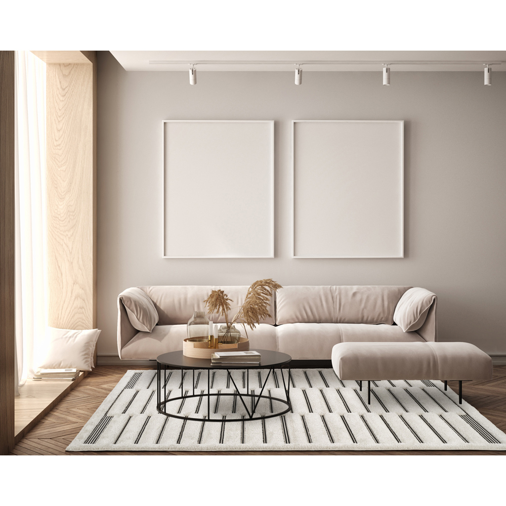 Freya Living Room Area Rug Contemporary 3D Embossed Modern Stripe Bar Design - Cream 200cm x 290cm Image 6