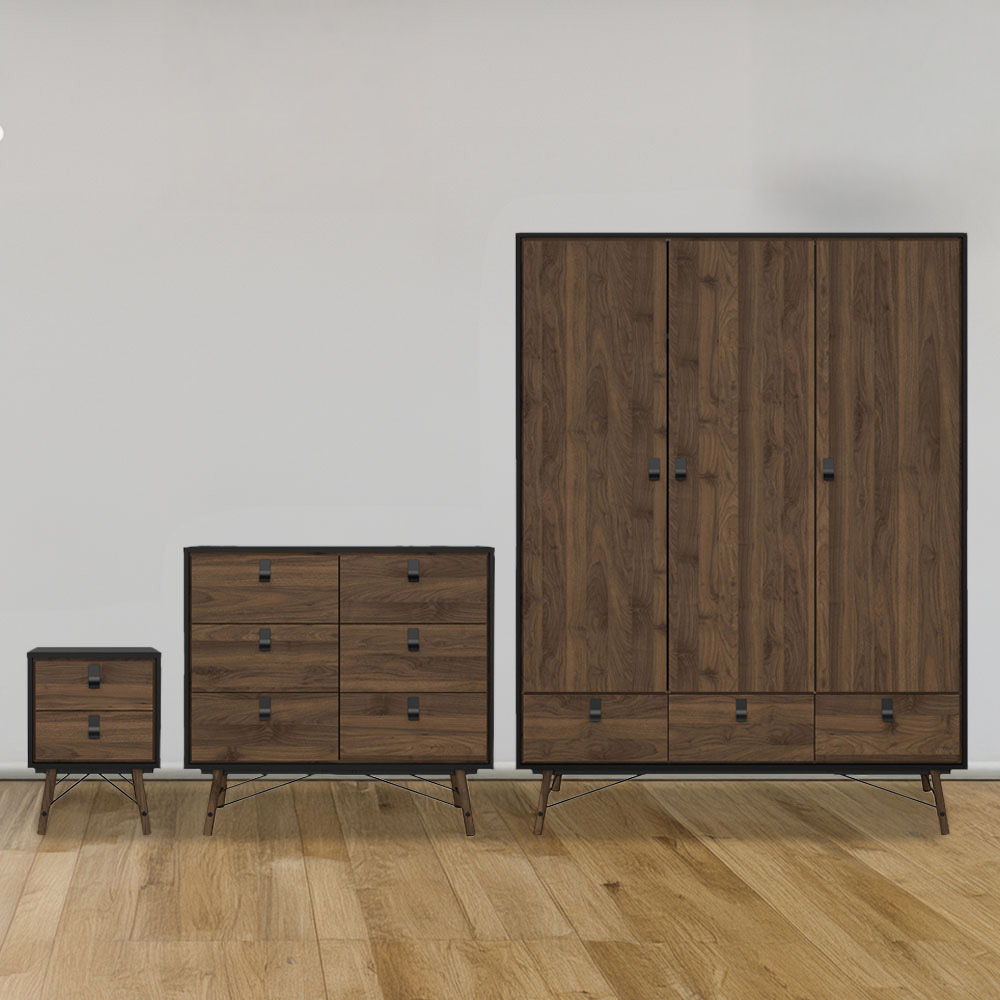 Florence Matt Black Walnut 3 Piece Bedroom Furniture Set Image 1
