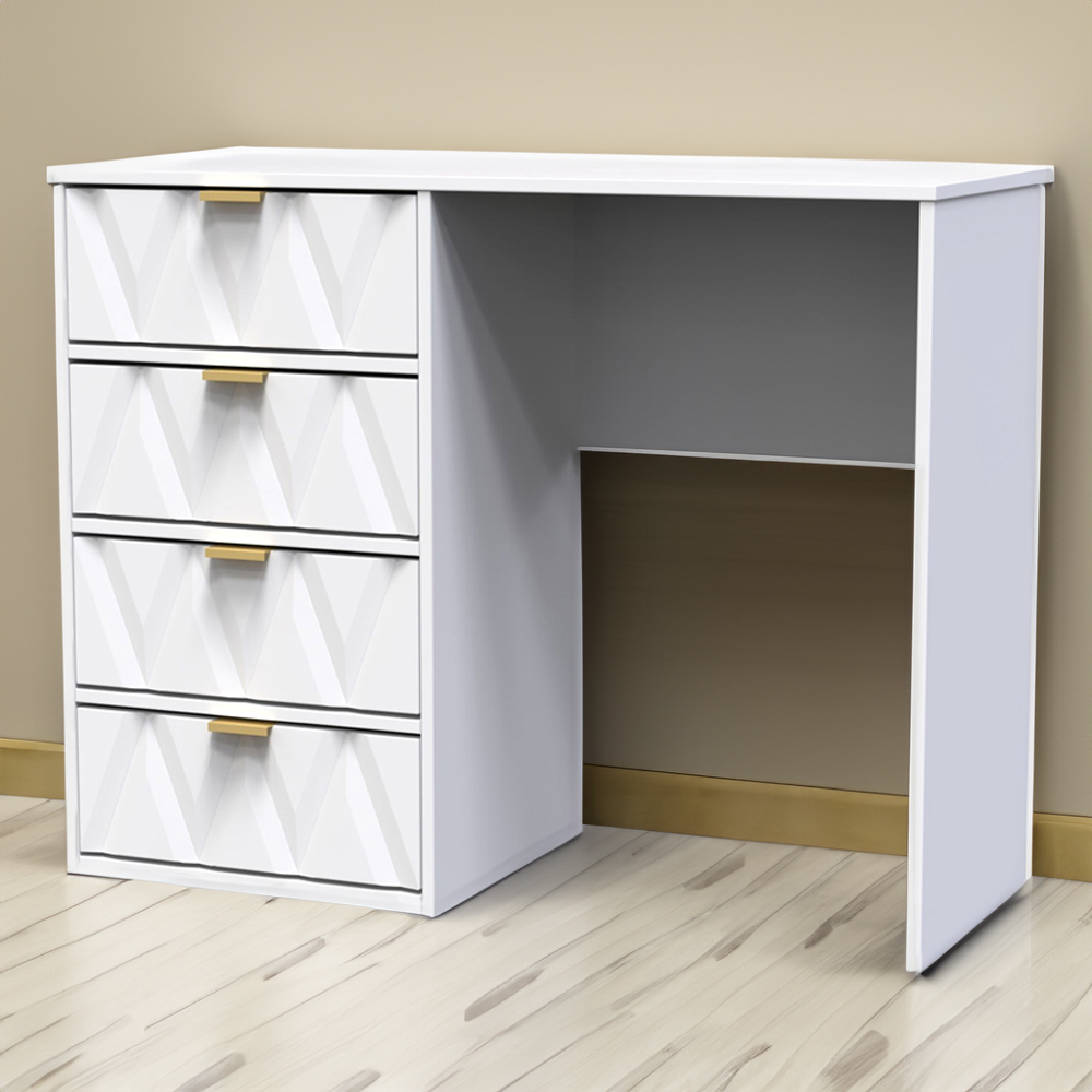 Crowndale Diamond Ready Assembled 4 Drawer Vanity Desk Matt White Image 1