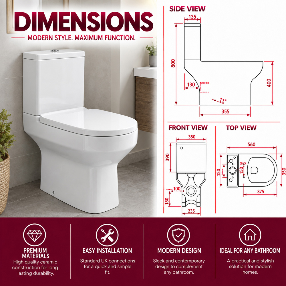 Go Bathrooms Short Projection Close Coupled Toilet with Soft Close Seat Image 3
