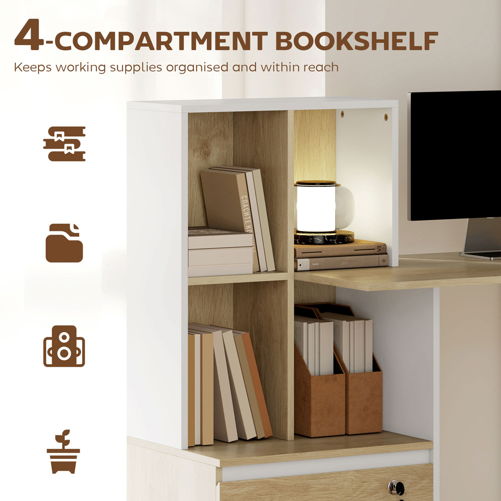 HOMCOM Single Drawer 4 Shelf Computer Desk Oak Wood Effect Image 5
