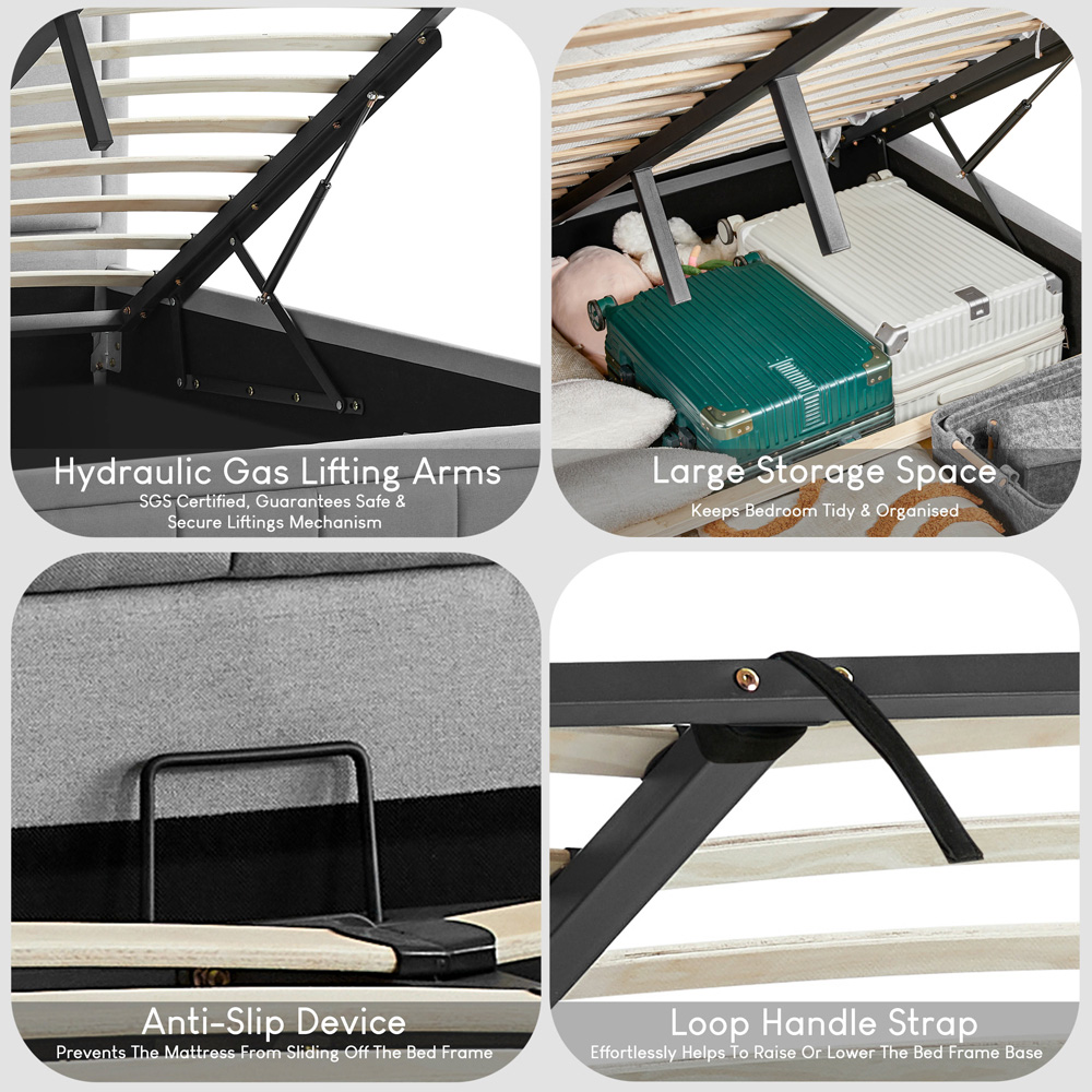 Vida Designs Vanita King Size Light Grey Ottoman Bed Image 6