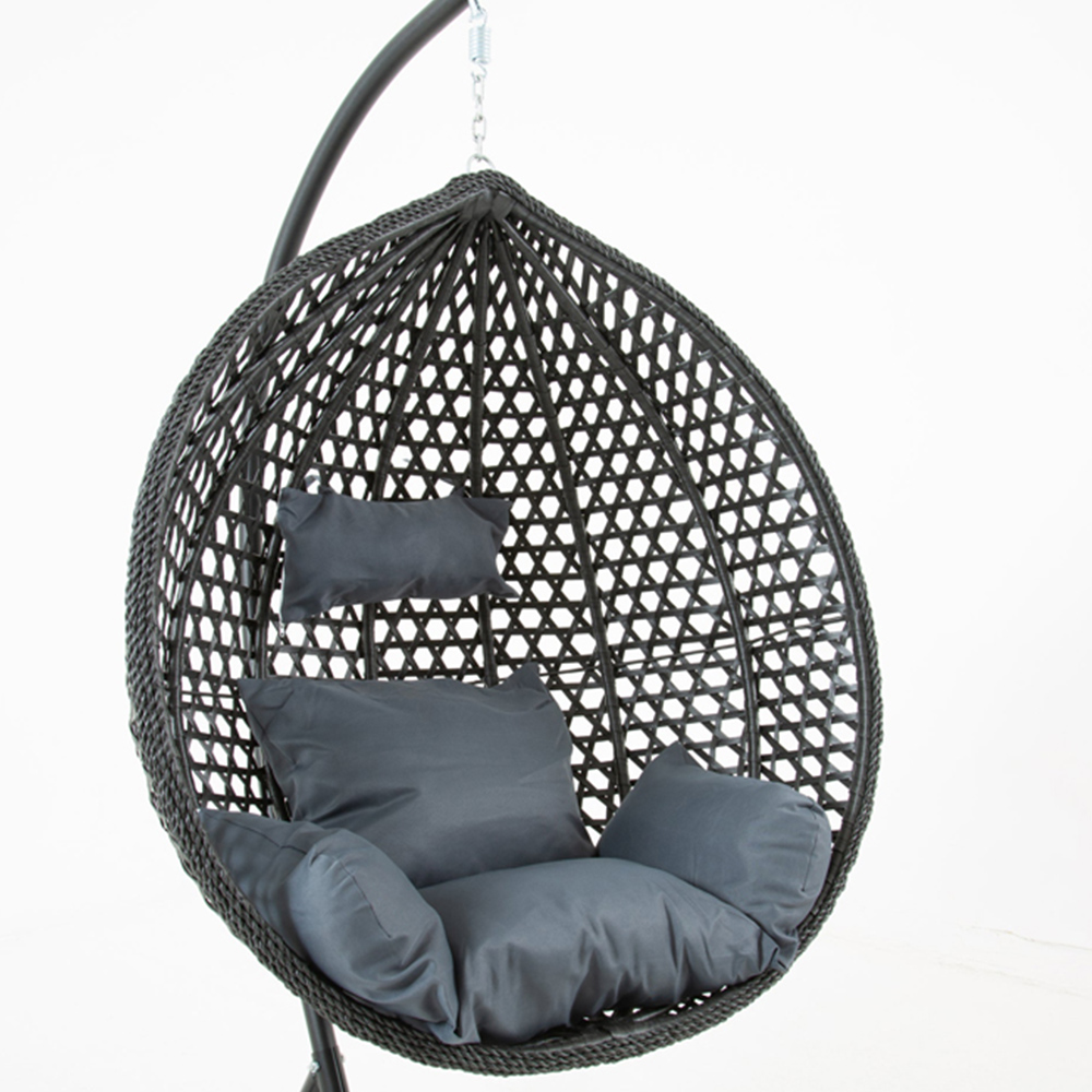 Outdoor Living The Onyx Black Hanging Swing Large Egg Chair with Cushions Image 6